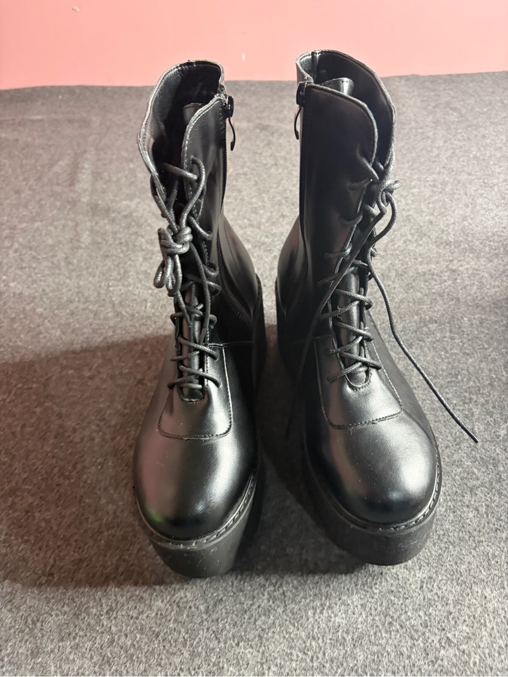 Women’s Black Lace-Up Platform Combat Boots - Picture 7 of 7